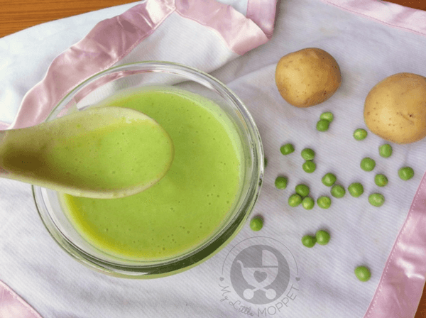 Add some potato to your baby's green peas to bulk it up and make it creamier,like in this Green Peas and Potato Puree for Babies!
