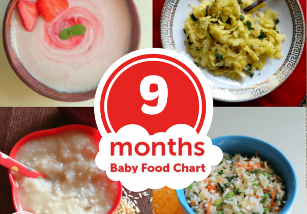 9 Months is the age at which your baby starts getting bored with familiar foods and demands something new! Keep baby interested with our 9 months baby food chart with Indian recipes.