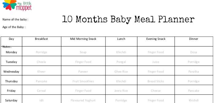 10 Months Baby Meal Planner - Free Download