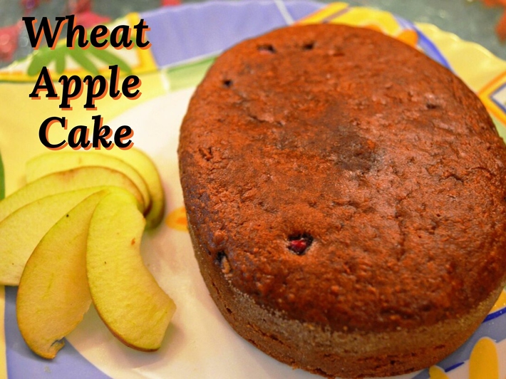 Wheat Eggless Apple Cake with Pomegranate