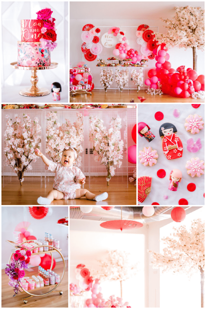 Cherry blossom first birthday theme