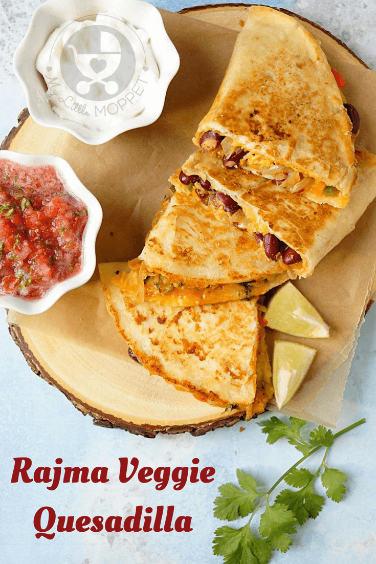 Kids tired of plain old roti-sabzi? Give your staple meal a Mexican twist and turn them into filling, tasty and nutritious Rajma Veggie Quesadillas!
