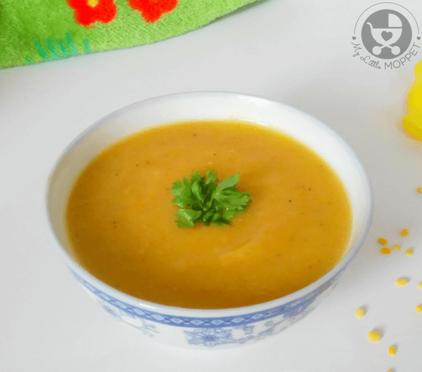Give your little one this nutritious vegetable moong dal soup that has the protein rich moong along with healthy vegetables, making it perfect for winter!