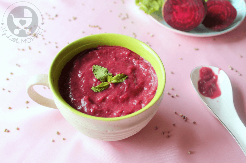 Pearl millet or bajra is a healthy food for babies on solids. This richly colored beetroot pearl millet porridge recipe is perfect for babies over 8 months.