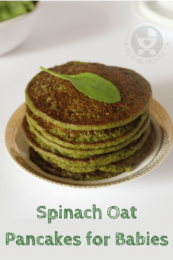 Give your baby a healthy, nutritious start to the day with these Spinach Oat Pancakes! They don't just look nice, they taste real good as well!