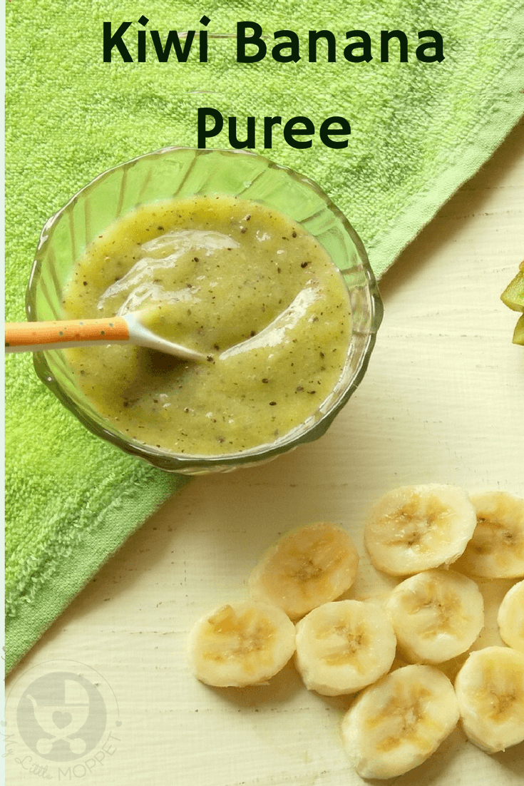 Introduce your baby to different flavors with a delicious Kiwi Banana Puree! Packed with antioxidants, fiber and other nutrients along with a lovely green color!
