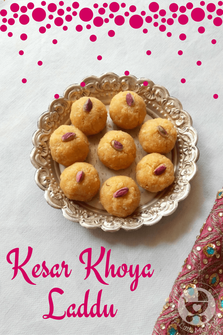 Traditional khoya, nutty coconut and beautiful saffron come together in this delightful festive dessert - Khoya Kesar Laddu Recipe for kids!