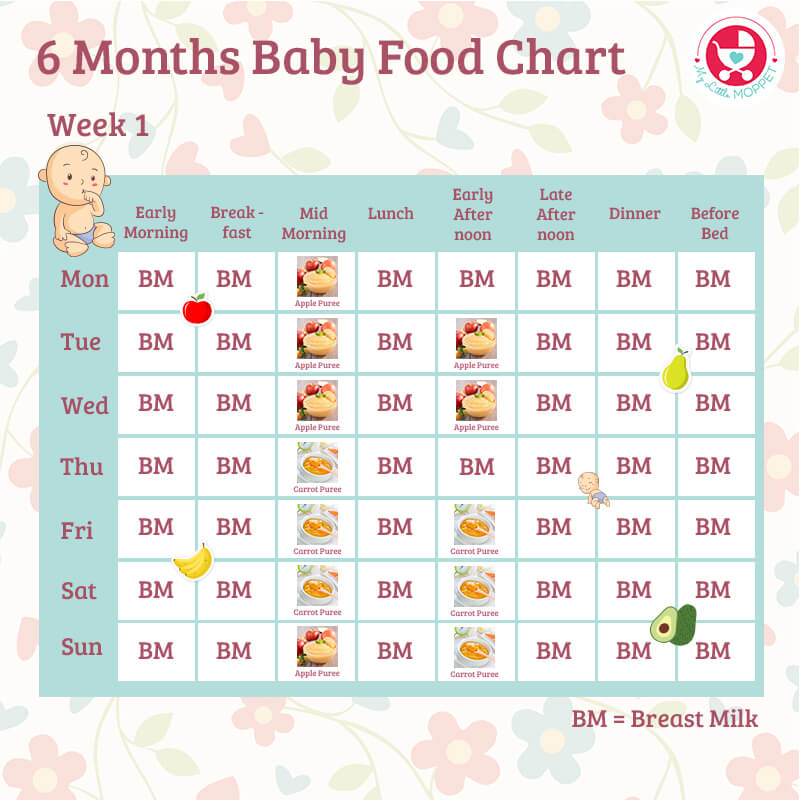 6 Months Baby Food Chart - with Indian Recipes