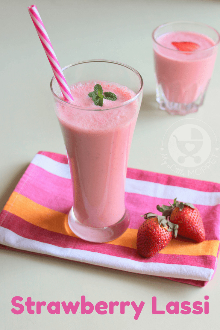 Here's a great recipe to make use of strawberries while they're still in season - a refreshing Strawberry Lassi for kids!