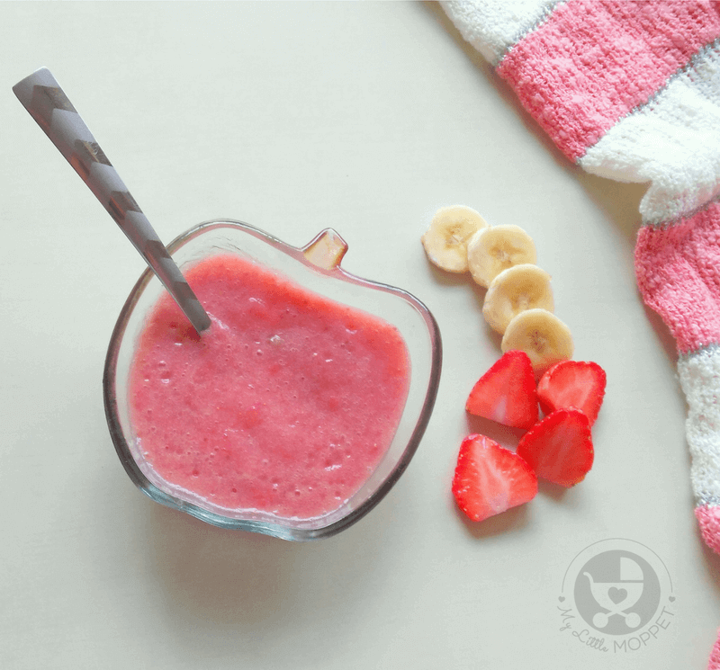 Give your little one a mix of sweet and tart flavors in this bright and nutritious strawberry banana puree for babies!