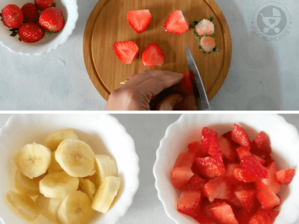 Strawberry Banana Puree for Babies wash and chop the fruits