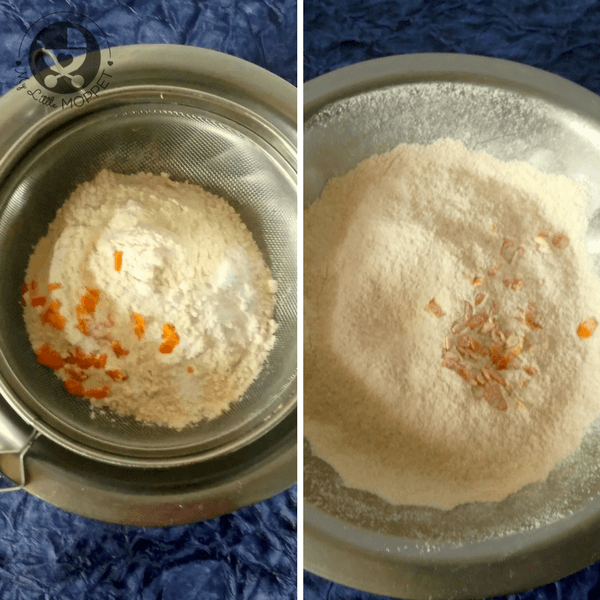 sieve the wheat flour with baking powder, baking soda and orange zest