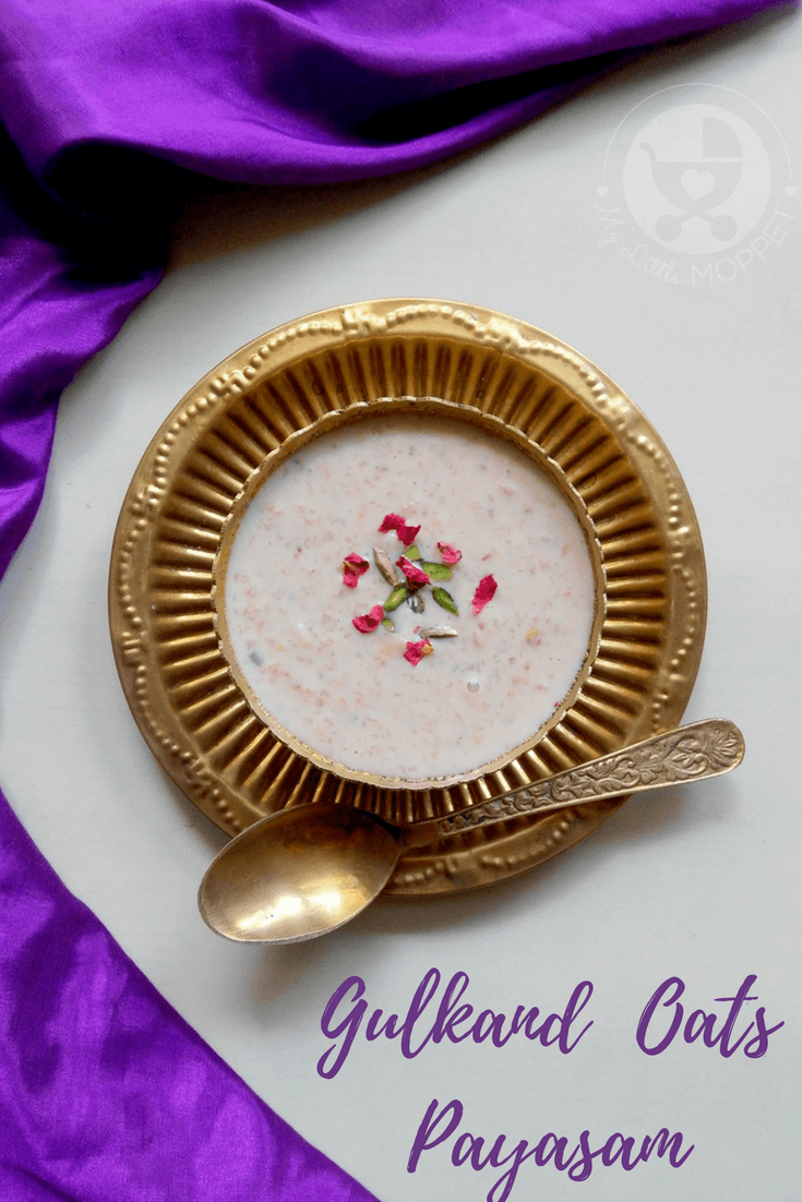 Try out this delicious Gulkand Oats Payasam, filled with lovely flavors of dry fruits and rose petals.   Serve warm or chilled - it tastes great either way!