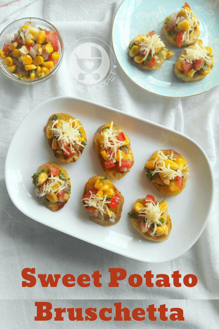 Sweet potatoes are among the healthiest carbs out there, and this sweet potato bruschetta makes the perfect healthy snack for kids!