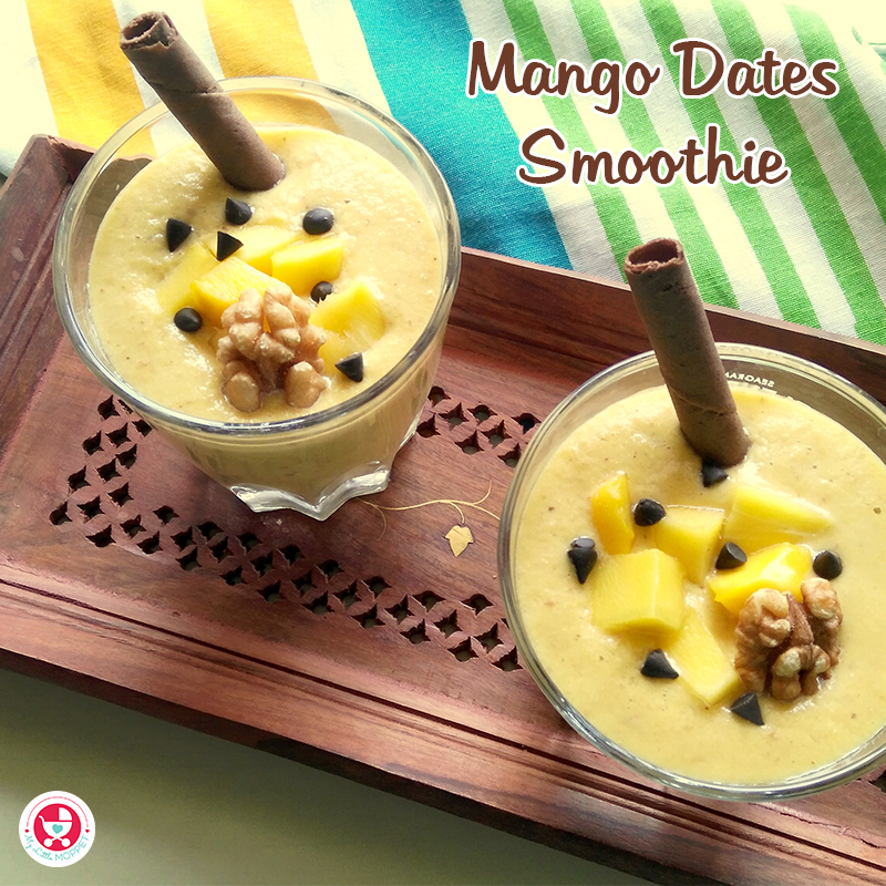  Enjoy the king of fruits and the queen of dry fruits in this delicious Mango Date Smoothie that's fit for a royal! Made with Little Moppet Foods Date Smoothie Mix