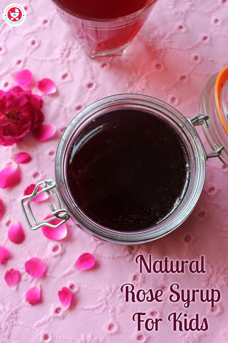 Natural Rose Syrup for Kids can be used to make rose Sherbet just by diluting it with water. It is a colorful as well as a healthy summer drink.