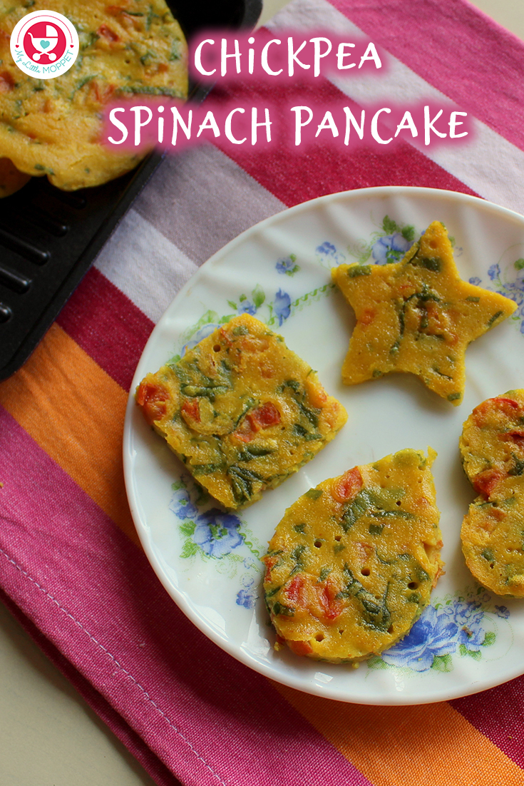 Chickpea spinach pancake / besan cheela is a delicious and healthy breakfast/snack recipe suitable for babies over 8 months of age.