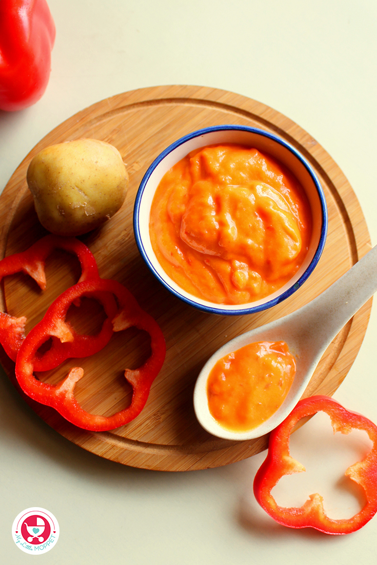Red bell pepper potato puree recipe brings your baby a lovely combination of yummy, creamy texture and mildly sweet taste!