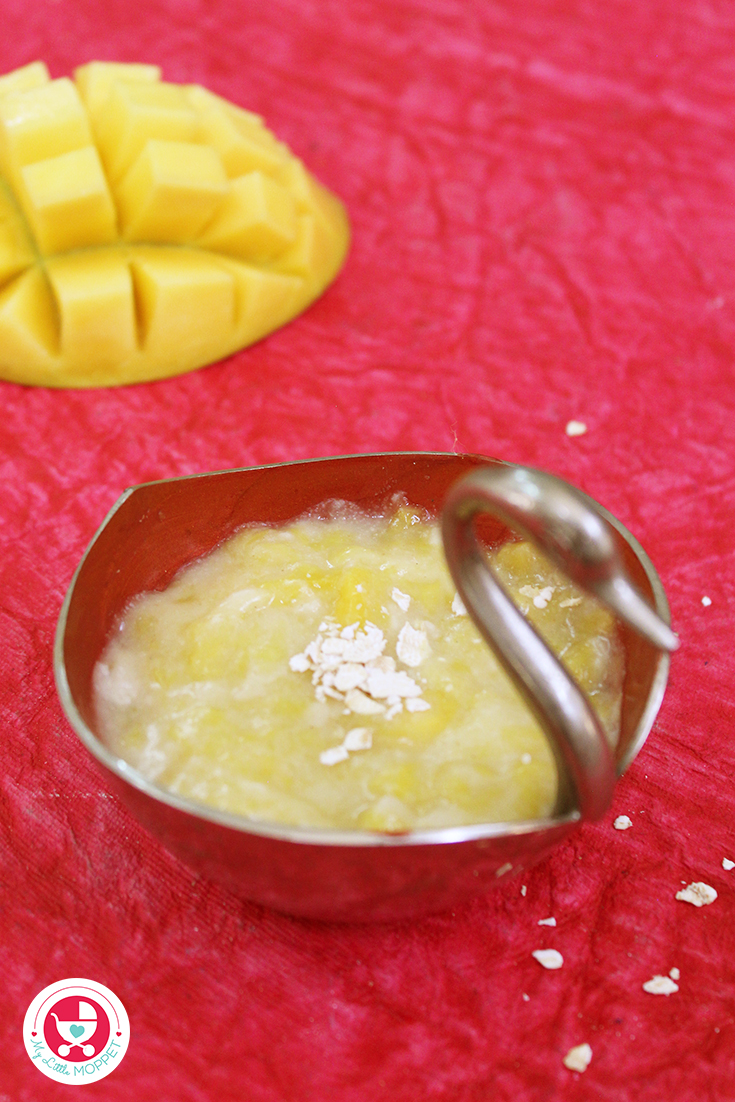 This Mango oats porridge for babies recipe is rich in vitamins and minerals! Best yummy breakfast recipe with the juicy and pulpy mango fruit.